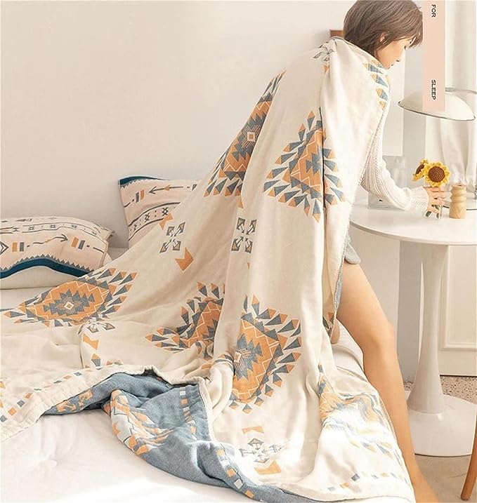MSGKV Fall Blankets Cotton Throw Blanket 60''x 80'' Muslin Blanket for Couch Bed Chair,Cozy Soft Bed Cotton Quilted Boho Quilts Blankets Gifts for Women