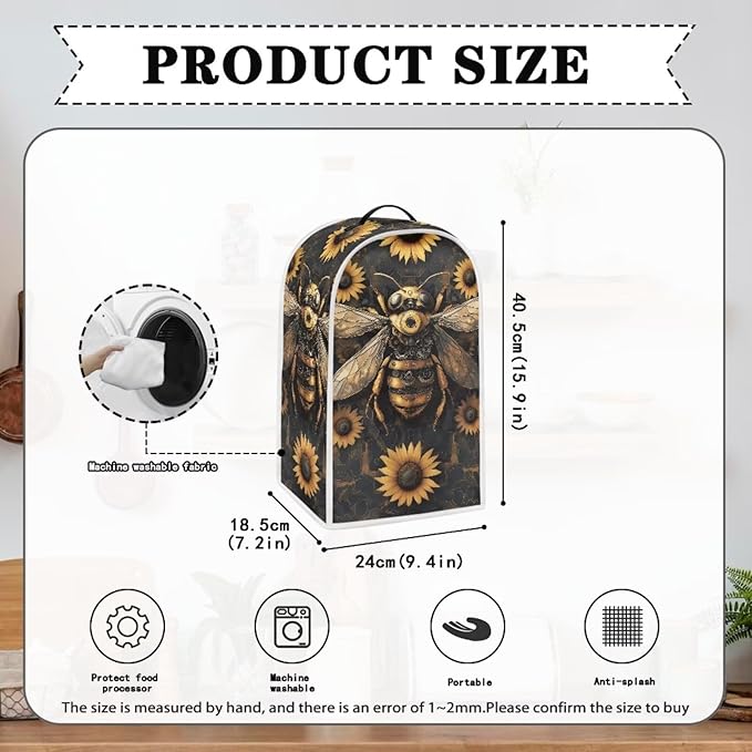 Talayituse Bee Sunflower Print Blender Dust Cover, Fingerprint Protection Cover for Stand Mixer or Coffee Machine, Home Kitchen Appliance Covers for Stain Dust Resistant Supplies
