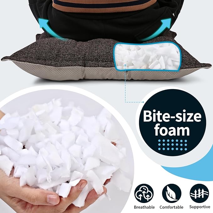 SINSOSSO Large Floor Pillows 22", Thickened Bite-Size Memory Foam Square Non-Slip Cushions for Office Back Support/Yoga/Chair Seat, Fashionable Color-Blocked Fabric & Washable, Dark Brown, 2 PCS