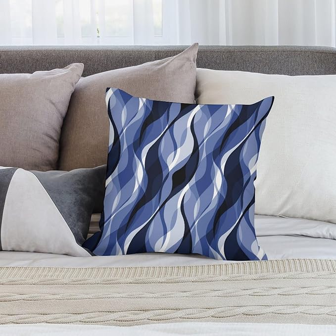Navy Blue Throw Pillow Covers Modern Abstract Black and Blue Striped Decorations for Bedroom Living Room Farmhouse Sofa Pillows Bed Couch 20x20 Inch