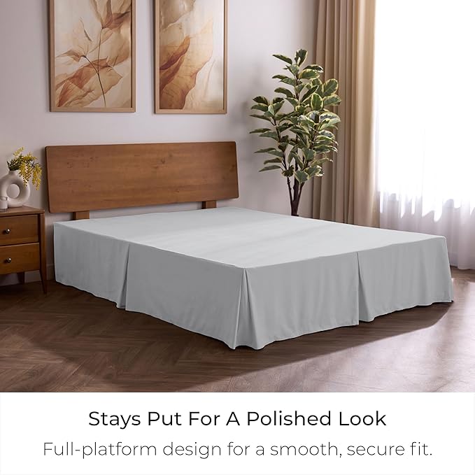 Mellanni Bed Skirt King Size - Bed Skirting - 15-Inch Tailored Drop Pleated Dust Ruffle - Hotel Luxury Bedding - Wrinkle, Fade, Stain Resistant - 1 Bedskirt (King, Light Gray)