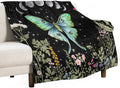 Moth Floral Flannel Blanket, Gothic Witchy Moon Phase Botanical Vintage Wildflower Plantsprint Soft Warm Fuzzy Throw Blanket for Couch Sofa Office Bed, 30"x40"