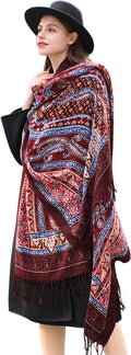 DANA XU 100% Merino Wool Extra Large Pashmina Blanket Travel Scarf Cashmere Wrap for Women Fall Winter Oversize Shawl Floral