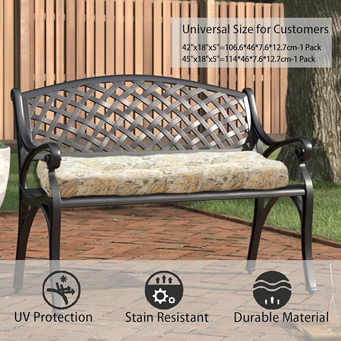FUNHOME Outdoor Bench Cushion 42 x18 inch with Non-Slip Grips,Water Resistant Porch Swing Cushion,Bench Pillow Pads,Floral Tufted Cushions for Patio Garden Furniture,42" Seat Cushions(Yellow Flower)