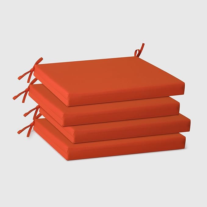 WestinTrends Solace Outdoor Patio Kitchen Dining Chair Square Seat Cushions Set of 4, 20 x 18, Orange