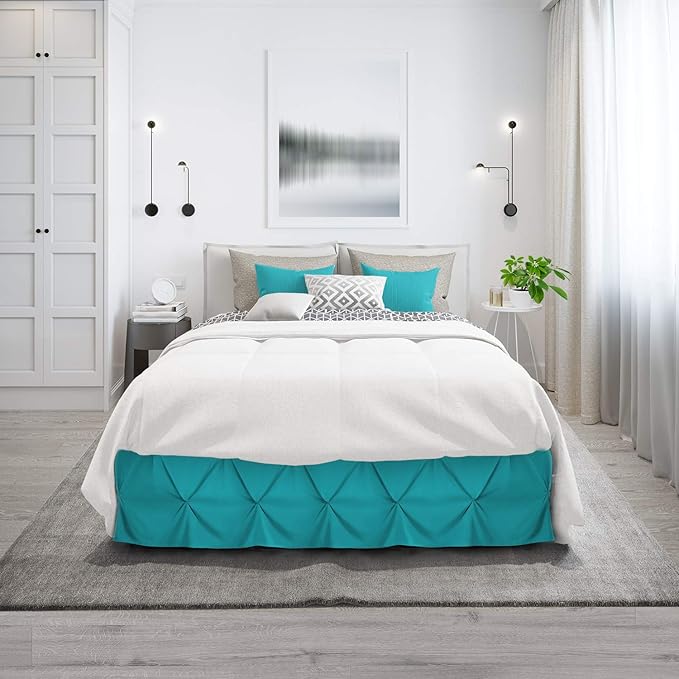 Nestl Teal Bed Skirt Full Size, Pinch Pleat Full Bed Skirt, 14" Inch Drop Full Bedskirt, Hotel Quality Teal Bed Skirts, Premium Microfiber Bedskirt for Full Bed, Teal Full Bed Skirt