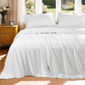Luxury Mulberry Silk Modal Queen Size Sheet Set 4pc, Ultra Breathable & Cooling Bed Sheets for Hot Sleepers, Hotel Luxury Silky Bedding Sheets, 16" Deep Pocket(Queen,White)