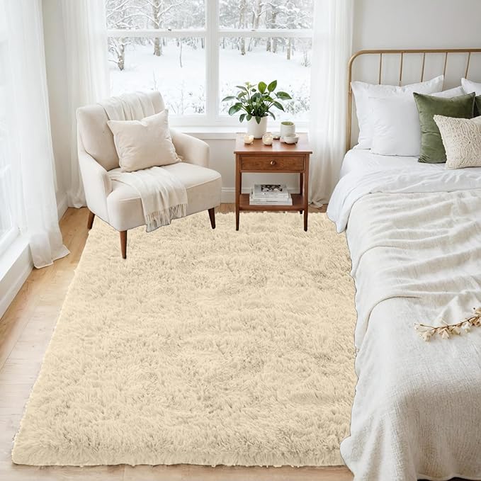 4x6 Area Rugs for Living Room Rug: Soft Fluffy Shag Beige Rugs for Bedroom, Non-Slip Large Fuzzy Plush Rug Indoor Floor Carpet for Nursery Kids Boys Girls Room, Dorms, Playroom, Modern Home Decor