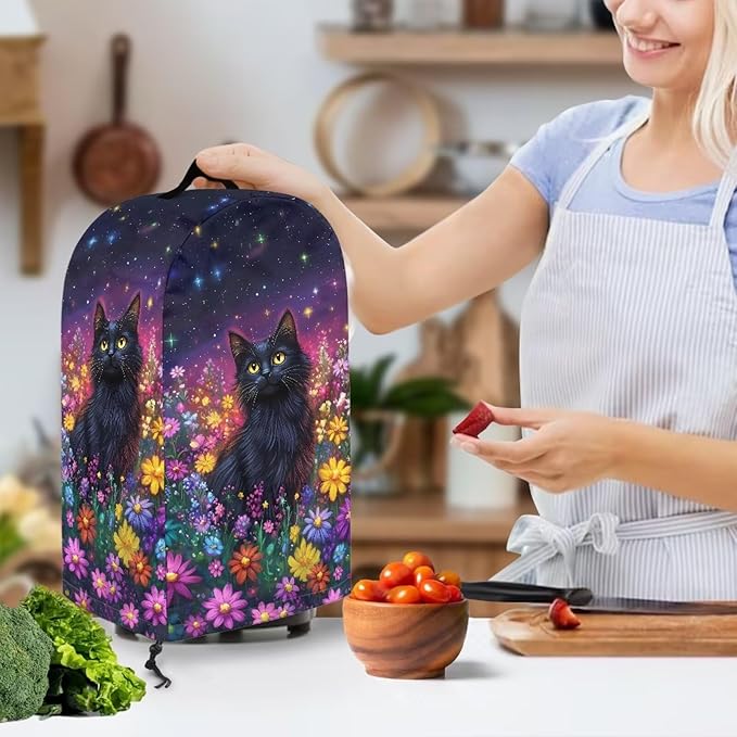 Starry Sky Black Cats Blender Cover for Kitchen Small Appliance Dustproof Dust Cover Durable Foldable Dust Anti Fingerprint Polyester Dust Proof Blender Cover Purple Flower Field