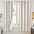 Linen Blackout Curtains 63 Inches Long for Bedroom - Boho Plaid Curtains Thermal Insulated, Pattern Printed Rustic Drapes Window Treatments for Farmhouse 52x63 Inch 2 Panels, Natural