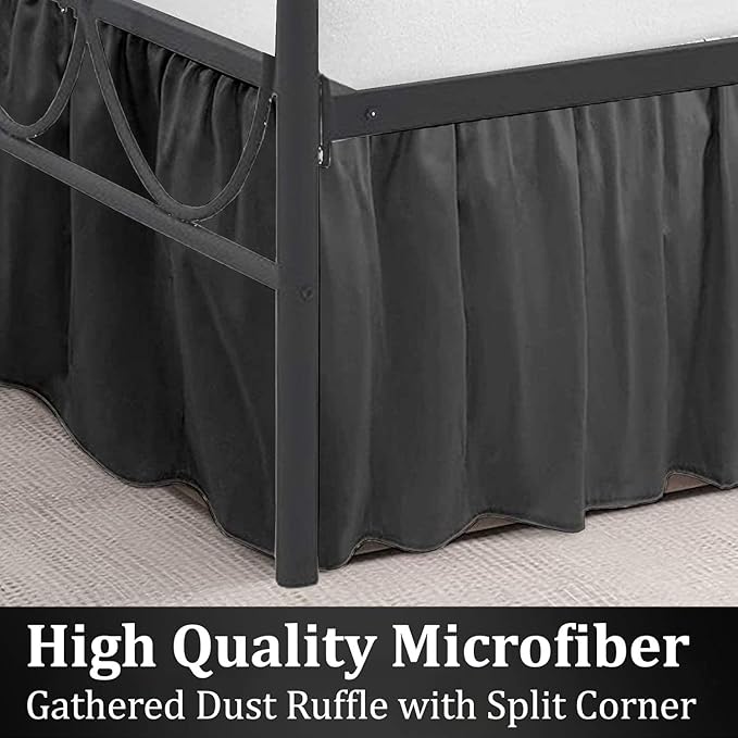 SKY BEDDINGS - Queen Size Ruffled Bed Skirt with Split Corners - 14 Inch Drop Dust Ruffle Bed Skirt with Platform Three Sided Coverage - 100% Microfiber, Dark Grey