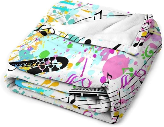 Music Blanket Colorful Graffiti Piano Keys Music Note Modern Abstract Art Print Soft Cozy Lightweight Throw Blanket for Kids Girls Boys Bedroom Living Room Dorm Chair Sofa Travel 50x60in