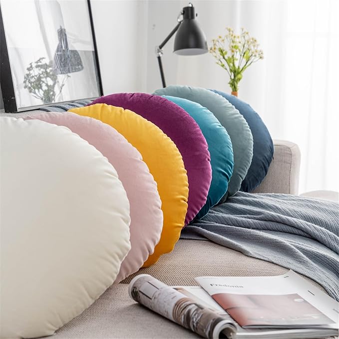 MOJUN Round Throw Pillow, 15.7" Soft Solid Color Home Decorative Round Pillows Sofa Chair Cushion Floor Pillows for Couch Car Living Room Bed, Light Pink