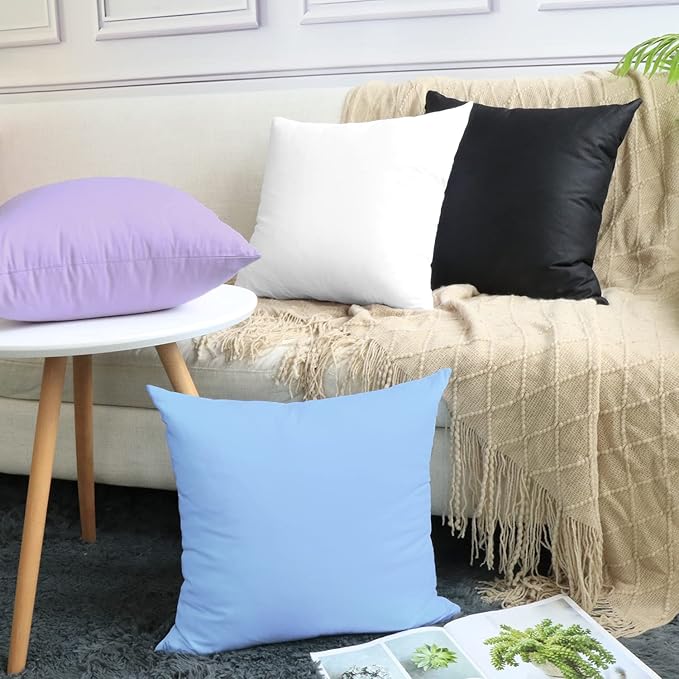 4-Pack 100% Cotton Comfortable Solid Decorative Throw Pillow Case,Thmyo Square Cushion Cover Pillowcase Sublimation Blank Pillow Covers DIY Throw Pillowcase for Sofa(18x18 inch/ 45x45cm,Light Purple)