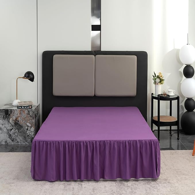 Bed Skirt King Size Ruffled Bed Skirt with Split Corners, 18 Inch Drop Dust Ruffle Bed Skirts with Platform, Grape