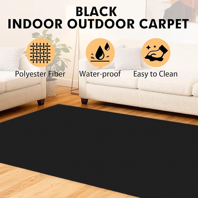 Marine Carpet,5 FT x 10 FT Black Indoor Outdoor Carpet 0.2" Thick Boat Carpet with Water-Proof TPE Backing, Non-Slide Outdoor Marine Carpet Roll for Home, Patio, Porch, Deck