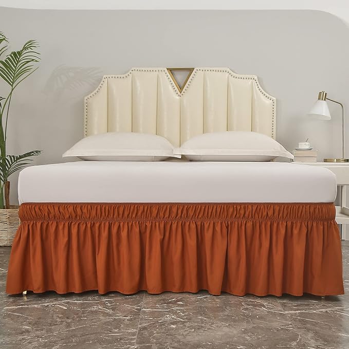MEILA Wrap Around Bed Skirt Three Fabric Sides Elastic Dust Ruffled 24 Inch Tailored Drop,Easy to Install Fade Resistant-Caramel, Twin/Full