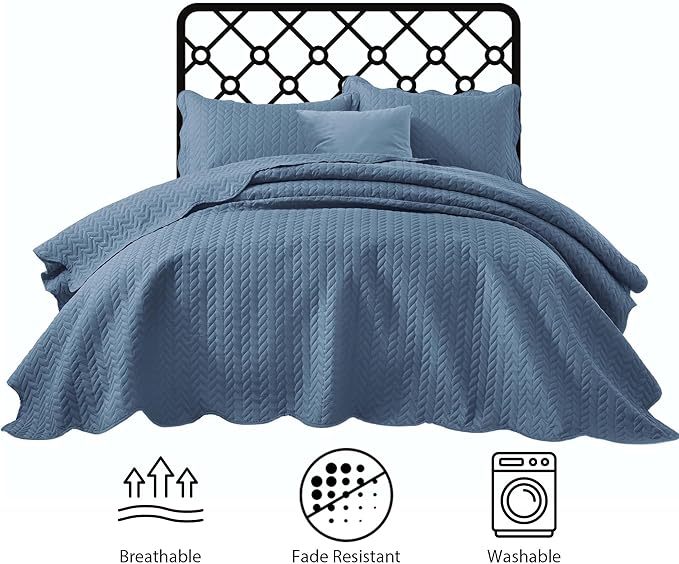 IR Imperial Rooms 8 Pack Quilt King Size Bedding (106" x 96") - Bulk Wholesale for Hotels, Guest Bedroom & Airbnbs - Lightweight Microfiber Reversible Embossed Quilts Bedspread (Light Blue)