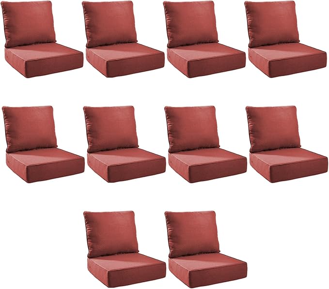 Outdoor Cushion Set for Furniture Patio Furniture, UV Resistant, Water Resistant - 6 Inch Thick Foam Garden Cushions – 22x24 Inch Patio Seat Covers for Chair/Sofa/Couch | Red | 10-Pack |