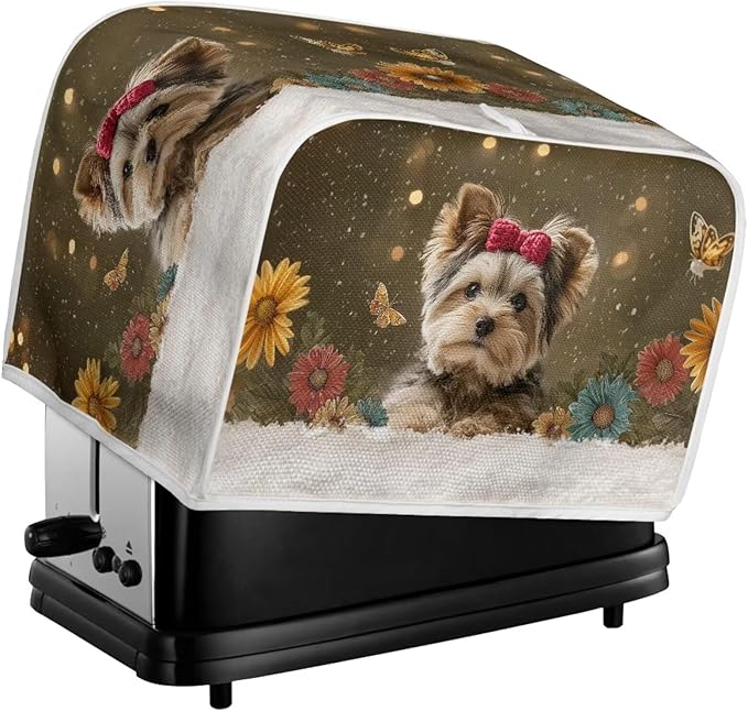 Yorkshire Terrier Printed Toaster Oven Cover 2 Slice Daisy Printed Bread Maker Cover Dustproof Kitchen Small Appliance, Toaster Covers Dust and Fingerprint Protection, Bronze