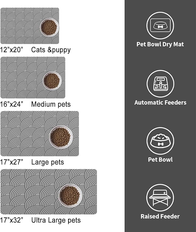 Dog Food Mat for Floors, Absorbent and Quick-Drying Pet Cat Food Mat,Anti-Fouling and Easy-to-Clean Pet Feeding Mat,Dog Bowl Mats for Messy Drinking Water Bowls.16 x24inch Boho Style