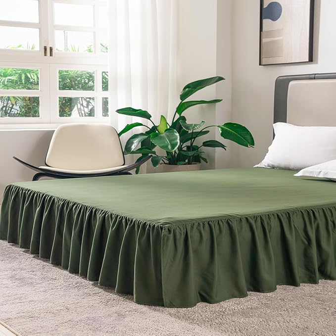 TSUTOMI Green Bed Skirt Twin Size Ruffled Bed Skirt with Split Corners, Twin Bed Skirt 18 Inch Drop,Twin Size Bed Skirt Green for Ruffled Bed Skirt with Split Corners, Bed Skirt Twin Size