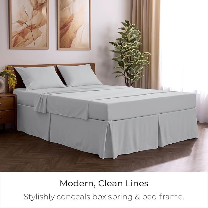 Mellanni Bed Skirt Queen Size - Bed Skirting - 15-Inch Tailored Drop Pleated Dust Ruffle - Hotel Luxury Bedding - Wrinkle, Fade, Stain Resistant - 1 Bedskirt (Queen, Light Gray)