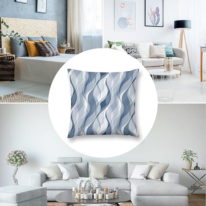 Light Blue Throw Pillow Covers Modern Abstract Blue and Grey Striped Decorations for Bedroom Living Room Farmhouse Sofa Pillows Bed Couch 22x22 Inch