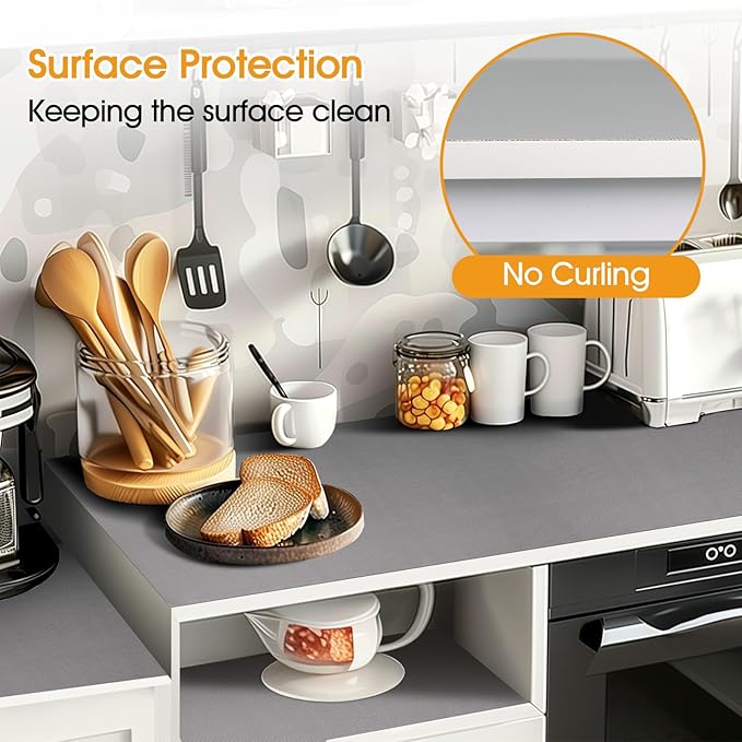 Shelf and Drawer Liner for Kitchen Cabinets Non-Adhesive, Strong Grip Non-Slip Thickened Cabinet Liners for Shelves, Waterproof Mats for Dresser Cupboard, Pure Gray, 12 in x 30 Feet