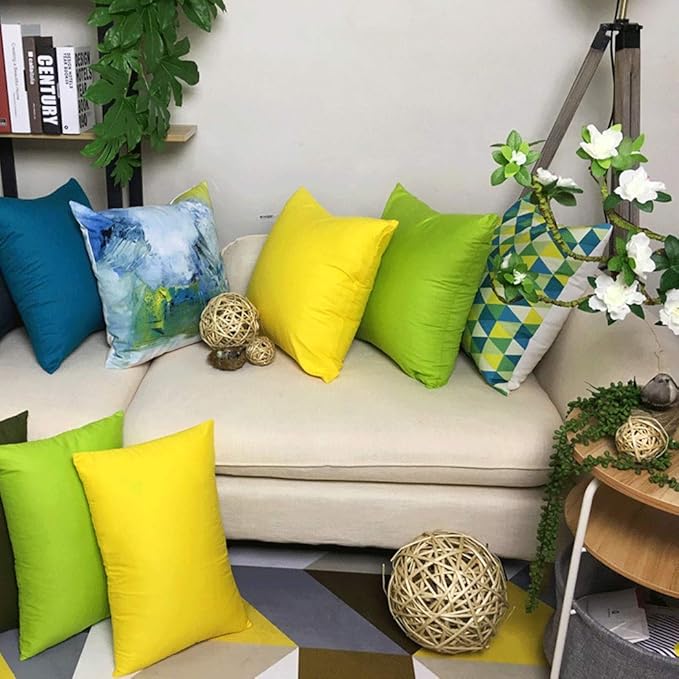 Thmyo 4-Pack 100% Cotton Comfortable Solid Decorative Throw Pillow Case, Square Cushion Cover Pillowcase Sublimation Blank Pillow Covers DIY Throw Pillowcase for Sofa(18x18inch/45x45cm,Light Green)