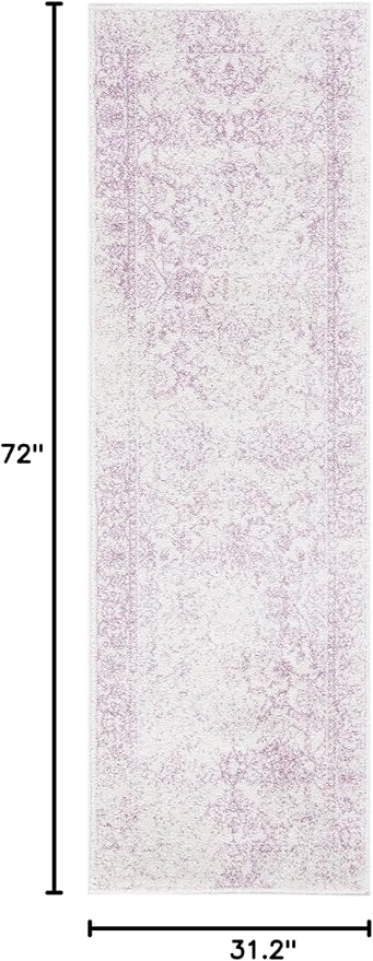 SAFAVIEH Adirondack Collection Runner Rug - 2'6" x 6', Ivory & Lavender, Distressed Vintage Floral Design, Non-Shedding & Easy to Clean, Ideal for Hallway, Foyer, Entryway, Bedroom (ADR109U)