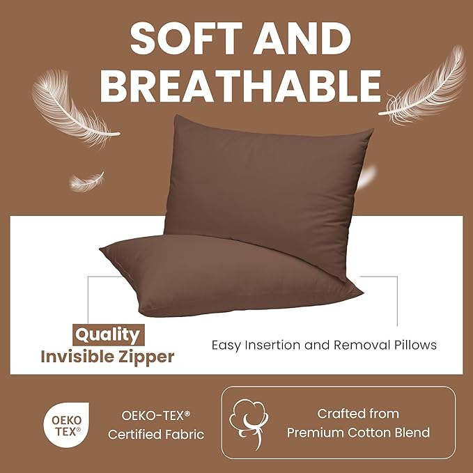 Haven & Glow Decorative Throw Pillow Cover – Rectangular Cushion Case with Zipper | Modern Sofa, Couch & Bed Accent Pillow Covers for Room, Bedroom & Home Decor | 20 x 12 Inch – Dark Brown – 2 Pc