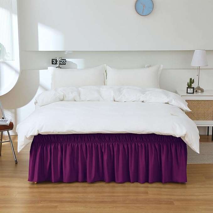 MEILA Queen Bed Skirt, Wrap Around Ruffle Bed Skit for Queen Beds with 18 inch Drop, Elastic Dust Ruffles Easy Fit Wrinkle & Fade Resistant, Purple