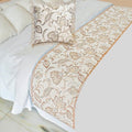 The HomeCentric King/Queen/Twin Beige Decorative Bed Runner CA King 86"x18" Bed Runner Without Pillow Cover, Floral, Pearl, Jute Lace, Embroidery Bed Scarf on Cotton Fabric - Floral Luster