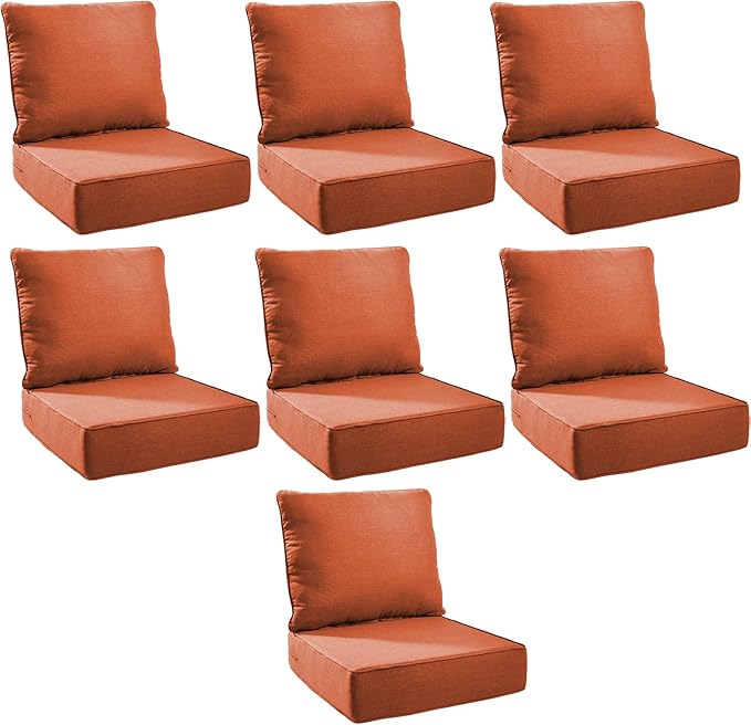 Outdoor Cushion Set for Furniture Patio Furniture, UV Resistant, Water Resistant - 6 Inch Thick Foam Garden Cushions – 22x24 Inch Patio Seat Covers for Chair/Sofa/Couch | Orange | 7-Pack |