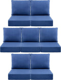 Luxury 6" Outdoor Cushions for Patio Furniture, 24x24x6" Thick Seat Cushion Set of 7, Fade Resistant Couch Chair Replacement Cushions High Density Deep Wicker Chair Cushion w/ Removable Cover, Blue