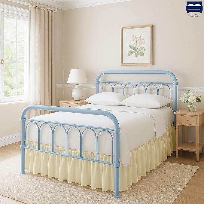 Cottingon Bed Skirt King 12" Drop with Split Corners, 100% Microfiber Soft and Stylish, Dust Ruffle with Platform, Ivory