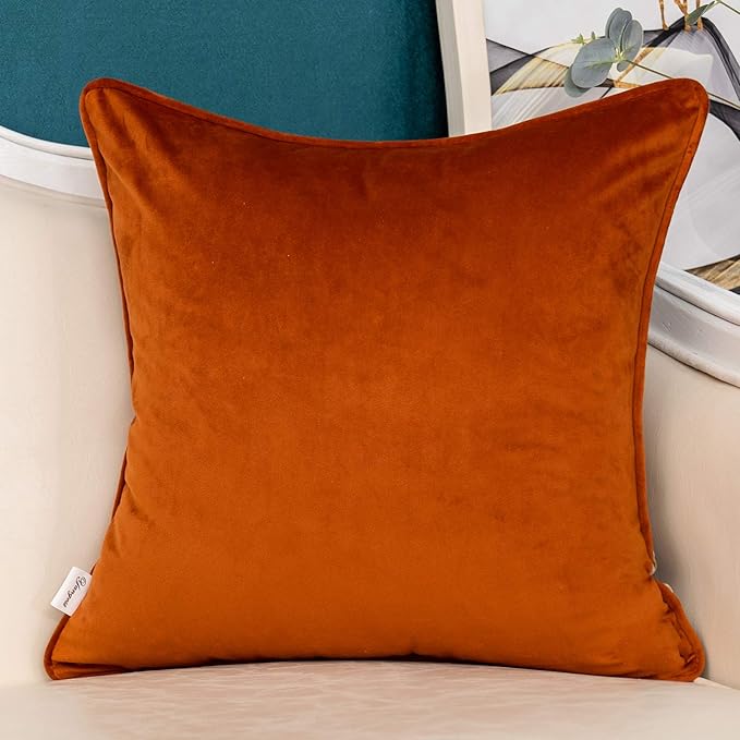 Yangest Orange Striped Patchwork Throw Pillow Cover Gold Leather Cushion Cover Zippered Pillowcase for Sofa Couch Bedroom Living Room Home Decoration,18x18 Inch