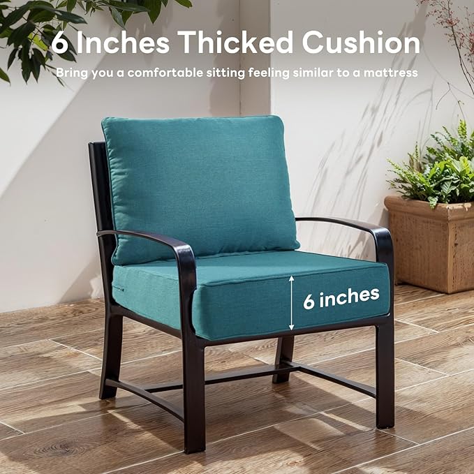 6" Thicker Outdoor Chair Cushion 9 Sets - 24" *24" *6" Waterproof Patio Furniture Cushions with Removable Cover, 28D High Density Sponge Filling Thicken Outdoor Patio Cushions - Peacock Blue