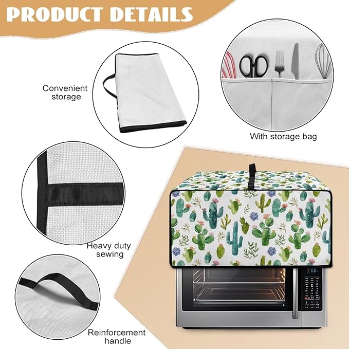 Watercolor Cactus Floral Print Toaster Oven Cover Waterproof Polyester-Linen Fabric Microwave Oven Dust Cover Foldable Kitchen Appliance Protector Dirt and Fingerprint Protection, L