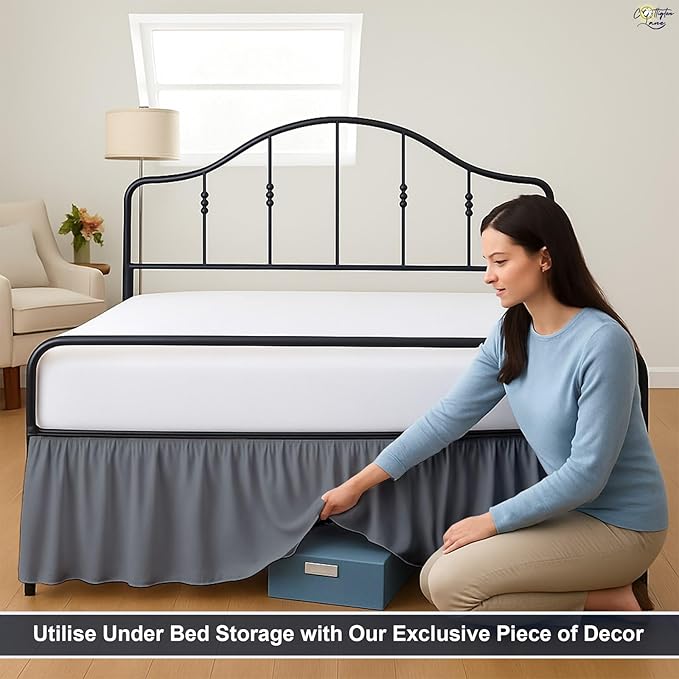 Cottington Lane Ruffled Bed Skirt Queen Size with Split Corner, Brushed Microfiber Hotel Quality Dark Grey Dust Ruffle, 24 Inch Drop Gathered Bedskirt, Soft and Stylish, Shrinkage and Fade Resistant