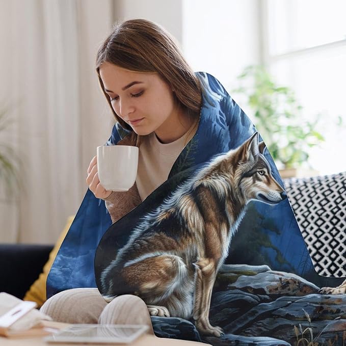 Bald Eagle Wolf Throw Blanket Wild Animal Print Blankets Gifts Couch Sofa Bed Stuff Decor Soft Cozy Lightweight Flannel Bedding for Lover 40"x50"