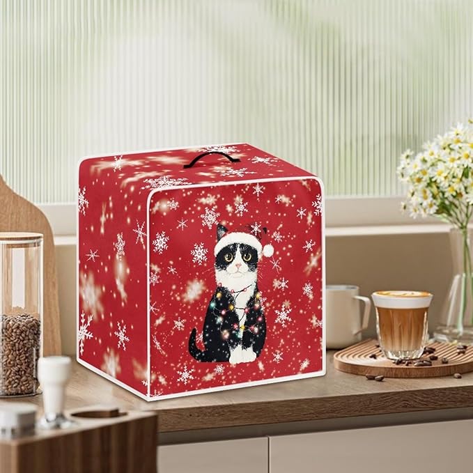 Coffee Maker Cover - Christmas Cat Dust Protector - Small Mixer Machine Covers - Washable Foldable