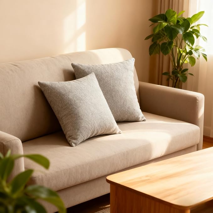 Throw Couch Pillow with Insert 18x18 Inches Set of 2 Square, Cute Modern Home Fall Decor for Living Room Sofa Bed Cushion Accent Case, Anthropologie Style Home Decor (Pearl Gray #P2-09)