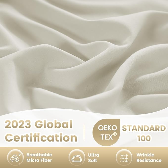Full Sheet Set - Hotel Luxury 4 Piece Breathable Cooling Full Size Sheet Sets,Fits 16" Deep Pocket Mattress, Easy Care Wrinkle Free Bedding Sheet and Pillowcase Bedding Set, Ivory