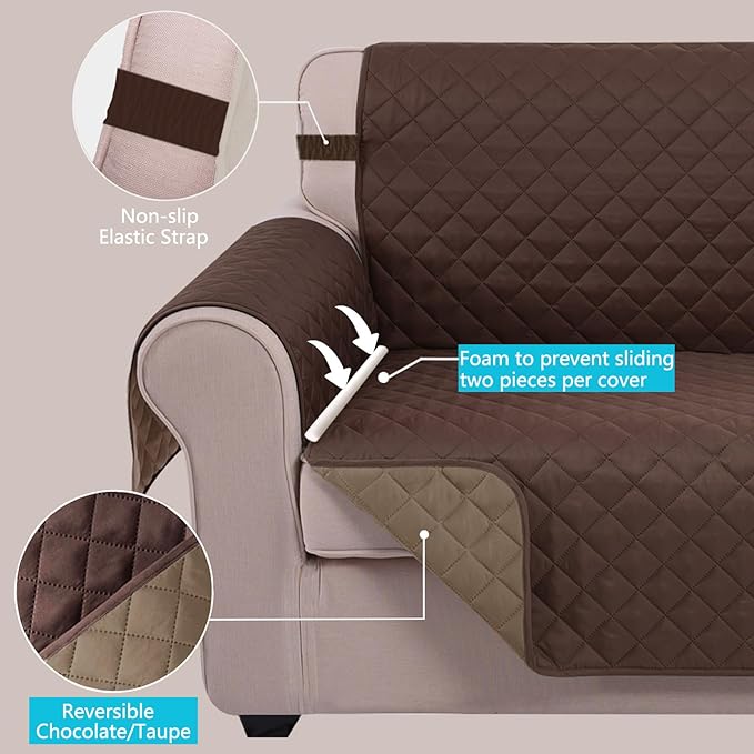 U-NICE HOME Recliner Chair Covers Reversible Chair Cover Pet Covers for Dogs with Elastic Straps Water Resistant Diamond Quilted (23''Recliner Small, Chocolate/Taupe)