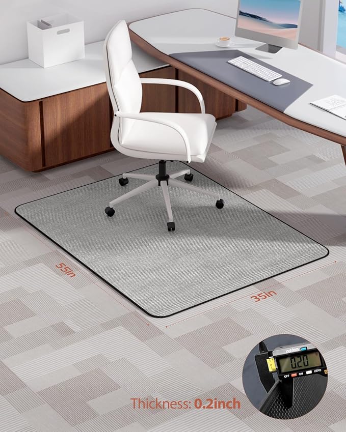 Blvornl Office Chair Mat for Hardwood Floor and Low Pile Carpet, 35" x 55" Corduroy Surface Desk Rolling Chair Mat for Hard Floors, Heavy Duty Carpeted Floor Protector Rug for Home Office, Light Grey