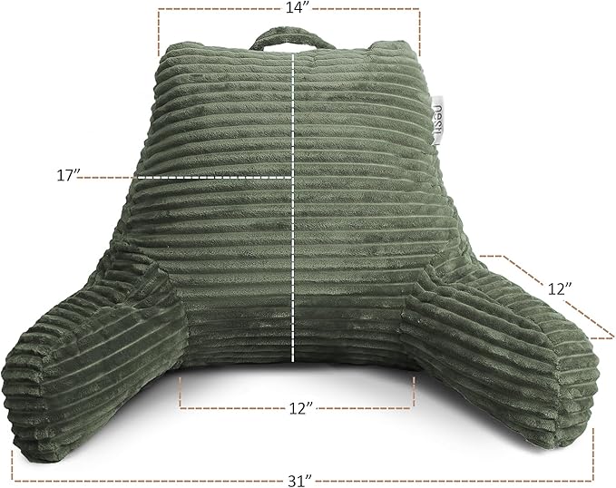 Hearth & Harbor Reading Pillow for Bed Adult – Back Pillow for Sitting in Bed, Standard Bed Pillows for Sitting Up in Bed, Foam Bed Chair Pillow, Olive Green Bed Rest Pillow