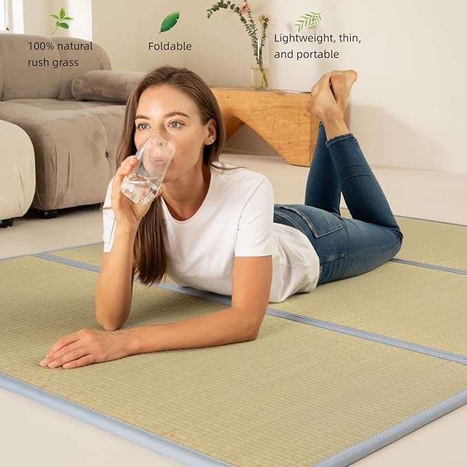 MustMat Tatami Mat Japanese Floor Mattress Queen Size Tatami Bed Folding Mattress Rush Grass (Queen)