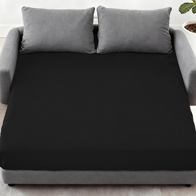 Sleeper Sofa Queen Sheet Fitted Only, Queen Sleeper Sofa Bed Sheets 60" x 74" with Deep Pocket to 8", Cooling Jersey Mattress Bottom Sheets,Shrinkage & Stain Resistant, Wrinkle Free, Black